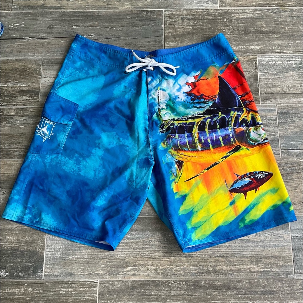 Vibrant Blue Graphic Swim Shorts